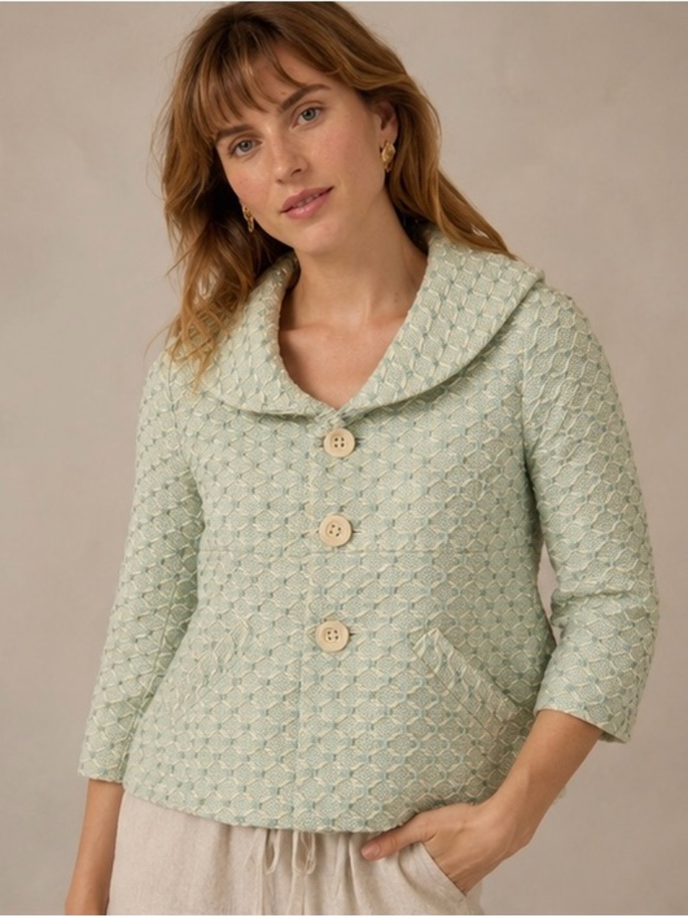 Anthropologie Elevenses Mint Textured Cropped Retro Swing Jacket Coat Sz 2